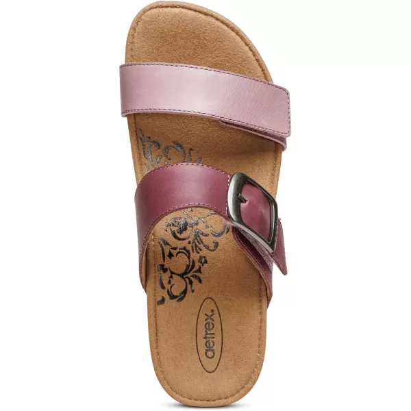 Aetrex Daisy Adjustable Slides for Women - Orthotic Open Toe Leather Arch Support Womens Slides Sandals
