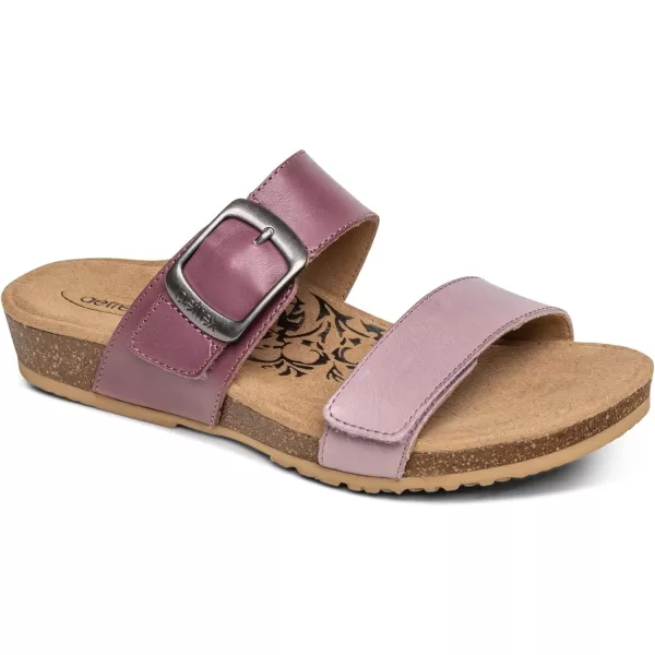 Aetrex Daisy Adjustable Slides for Women - Orthotic Open Toe Leather Arch Support Womens Slides Sandals