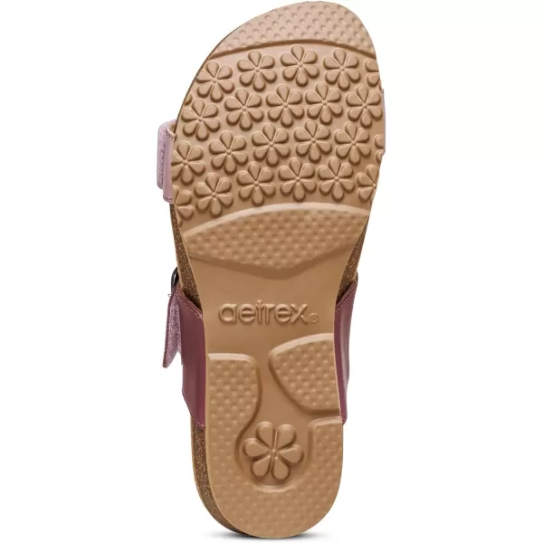 Aetrex Daisy Adjustable Slides for Women - Orthotic Open Toe Leather Arch Support Womens Slides Sandals