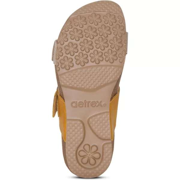 Aetrex Daisy Adjustable Slides for Women - Orthotic Open Toe Leather Arch Support Womens Slides Sandals