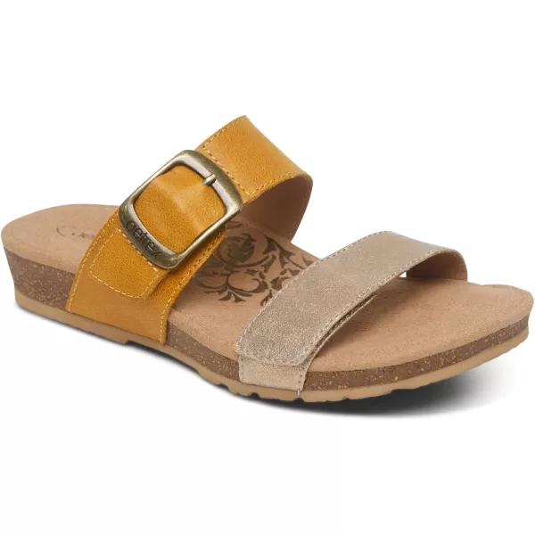 Aetrex Daisy Adjustable Slides for Women - Orthotic Open Toe Leather Arch Support Womens Slides Sandals
