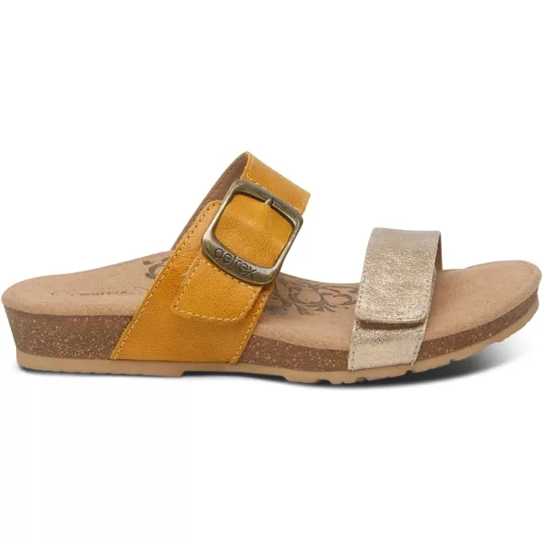 Aetrex Daisy Adjustable Slides for Women - Orthotic Open Toe Leather Arch Support Womens Slides Sandals