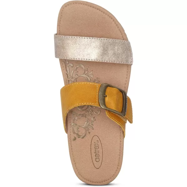 Aetrex Daisy Adjustable Slides for Women - Orthotic Open Toe Leather Arch Support Womens Slides Sandals