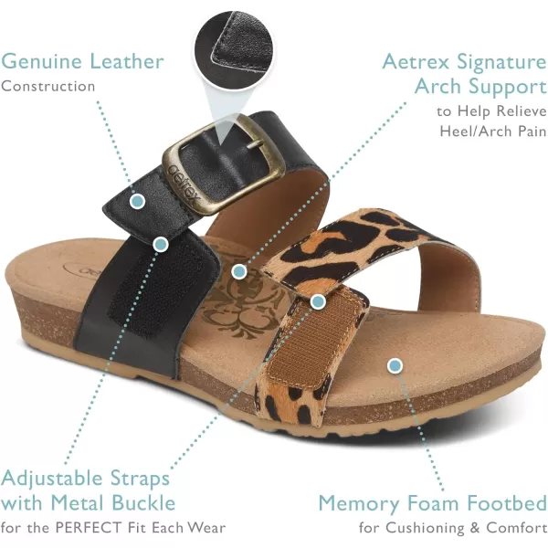 Aetrex Daisy Adjustable Slides for Women - Orthotic Open Toe Leather Arch Support Womens Slides Sandals