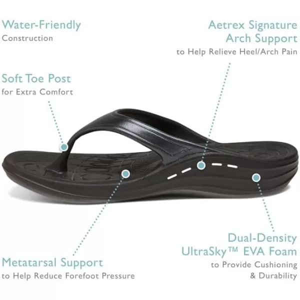 Aetrex Fiji Arch Support Flip Flops for Women - Orthotic Metatarsal Water-Friendly Womens Flip Flops
