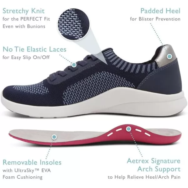 Aetrex Teagan Arch Support Womens Walking Sneakers - Orthotic Plantar Fasciitis Sneakers for Women
