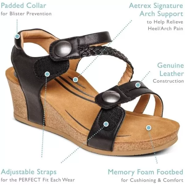 Aetrex Women's Avril Quarter Strap Wedge: The Adjustable Wedge with Enhanced Arch Support: Pair It With Any Outfit | Extreme Comfort and Style | Walk in Fashion, Pain Free