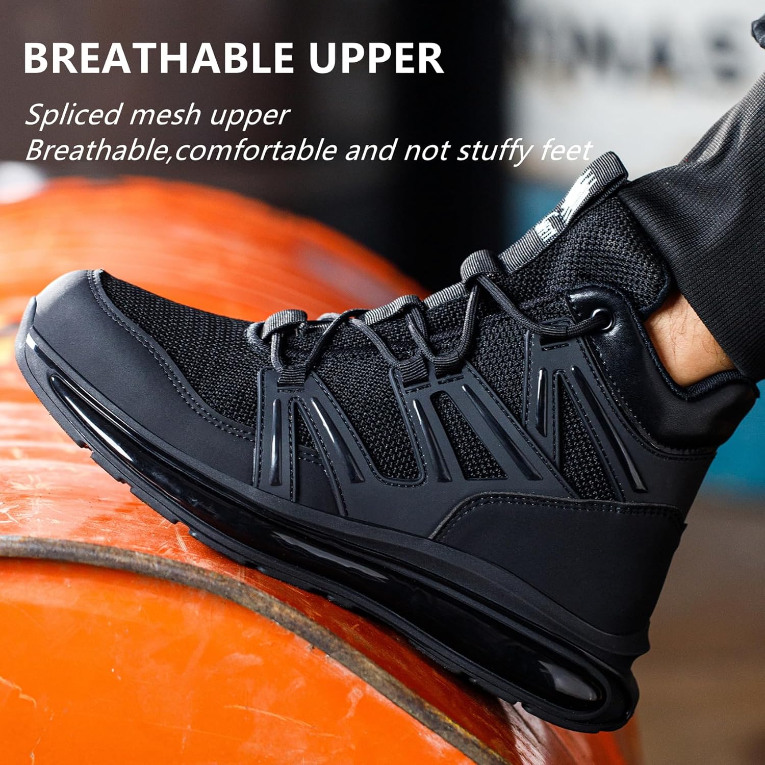 MORENDL Steel Toe Work Shoes For Men - Safety Sneakers With Air Cushion & Slip Resistance