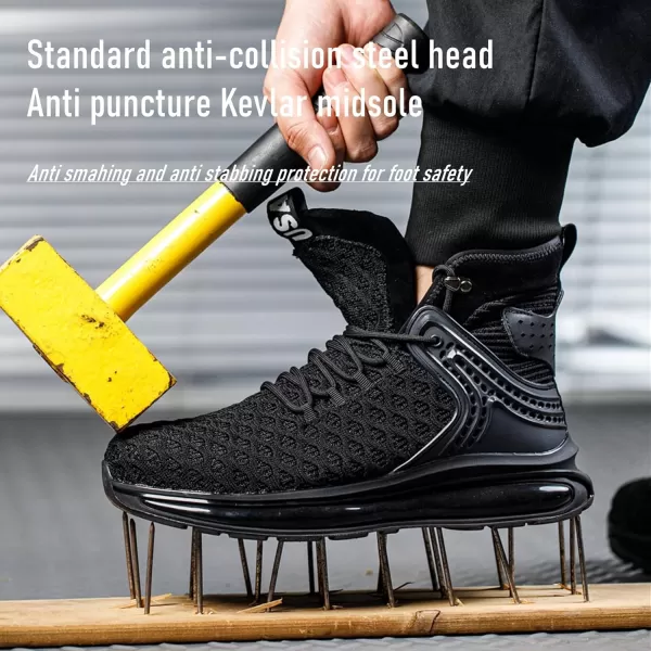 SYLPHID Men Steel Toe Sneakers Women Safety Shoes High top Work Shoe with Air Cushion Lightweight Breathable Puncture Proof