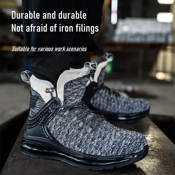 SYLPHID Men Steel Toe Sneakers Women Safety Shoes High top Work Shoe with Air Cushion Lightweight Breathable Puncture Proof
