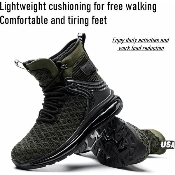 SYLPHID Men Steel Toe Sneakers Women Safety Shoes High top Work Shoe with Air Cushion Lightweight Breathable Puncture Proof