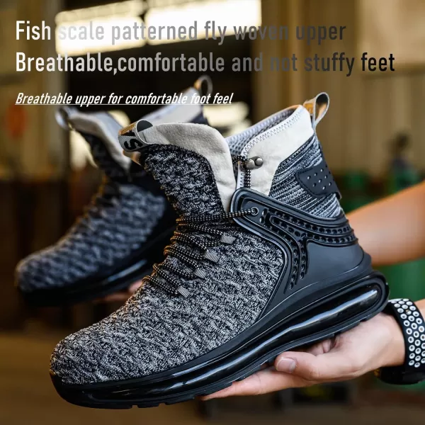 SYLPHID Men Steel Toe Sneakers Women Safety Shoes High top Work Shoe with Air Cushion Lightweight Breathable Puncture Proof