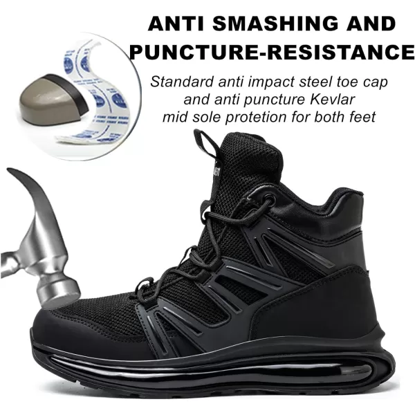 SYLPHID Men Steel Toe Sneakers Women Safety Shoes High top Work Shoe with Air Cushion Lightweight Breathable Puncture Proof