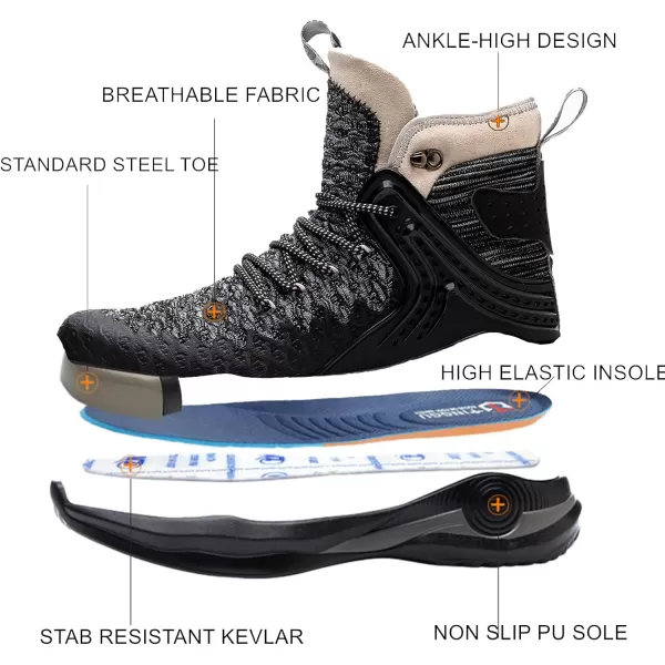 SYLPHID Steel Toe Boots for Men Safety Shoes for Women Work Sneakers Slip Resistant