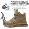 imageSYLPHID Men Steel Toe Sneakers Women Safety Shoes High top Work Shoe with Air Cushion Lightweight Breathable Puncture Proof318khaki