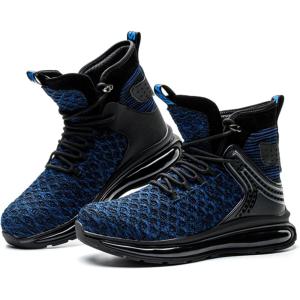imageSYLPHID Men Steel Toe Sneakers Women Safety Shoes High top Work Shoe with Air Cushion Lightweight Breathable Puncture ProofBlue