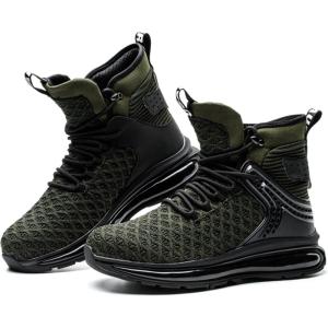 imageSYLPHID Men Steel Toe Sneakers Women Safety Shoes High top Work Shoe with Air Cushion Lightweight Breathable Puncture ProofGreen