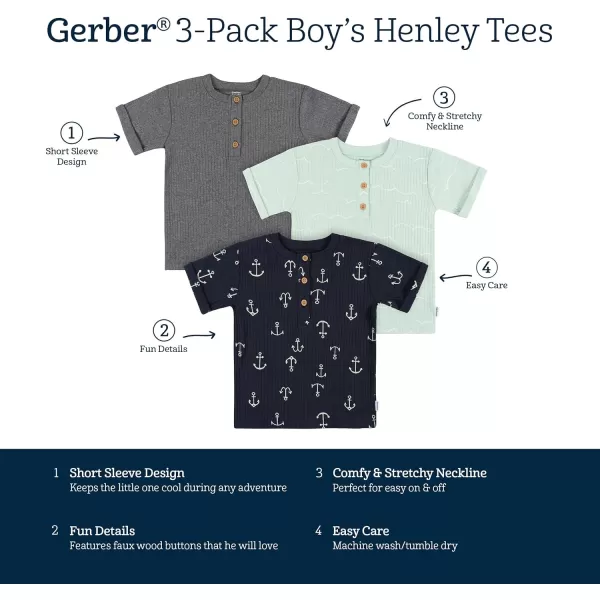 Gerber Baby Boys' Toddler 3-Pack Short Sleeve Pocket Tees