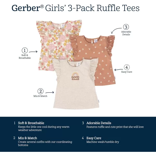 Gerber Baby Girls' Toddler 3-Pack Short Sleeve Tees