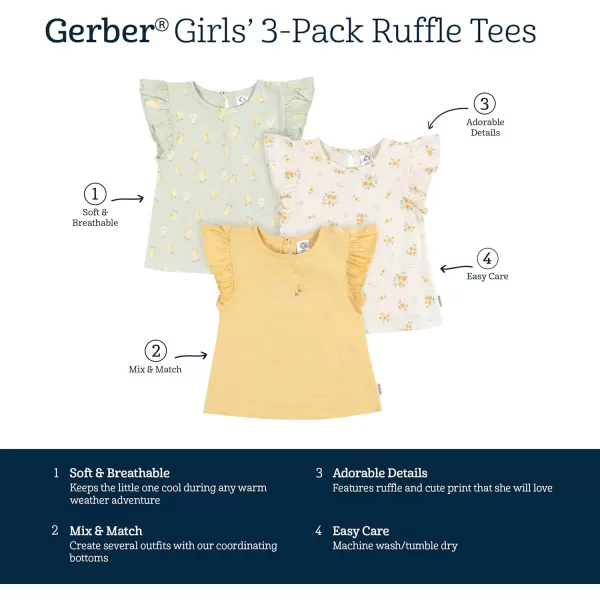 Gerber Baby Girls' Toddler 3-Pack Short Sleeve Tees