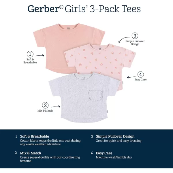 Gerber Baby Girls' Toddler 3-Pack Short Sleeve Tees