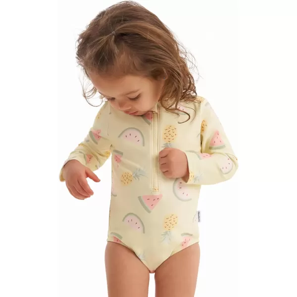 Gerber Girls' Toddler Long Sleeve One Piece Rashguard Swimsuit