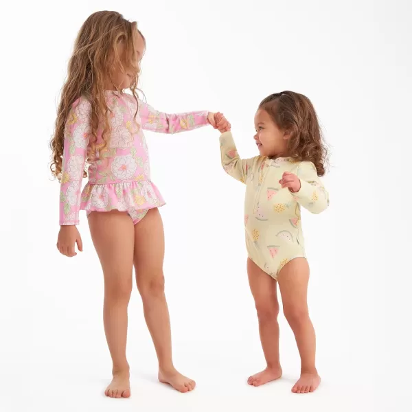 Gerber Girls' Toddler Long Sleeve One Piece Rashguard Swimsuit