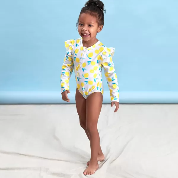 Gerber Girls' Toddler Long Sleeve One Piece Rashguard Swimsuit