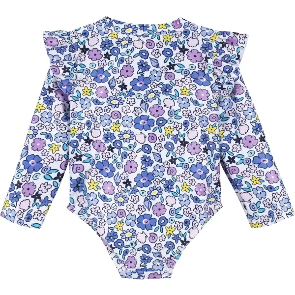 Gerber Girls' Toddler Long Sleeve One Piece Rashguard Swimsuit