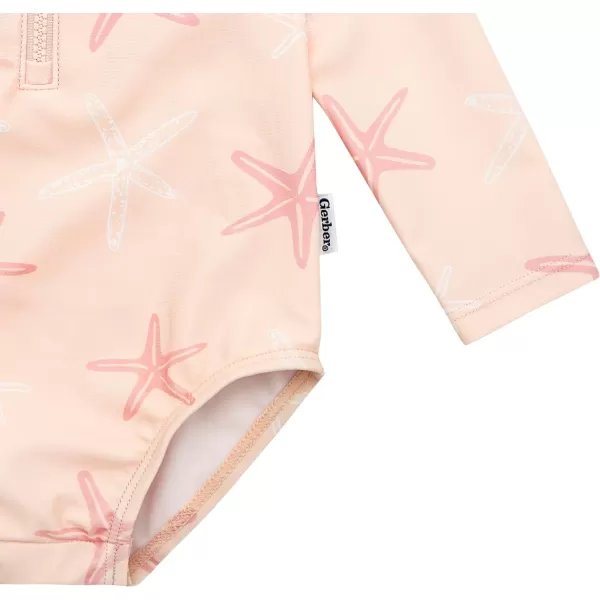 Gerber Girls' Toddler Long Sleeve One Piece Rashguard Swimsuit