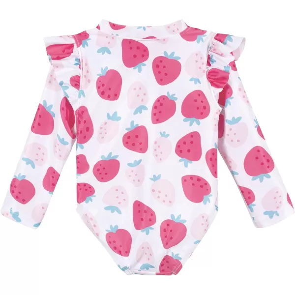 Gerber Girls' Toddler Long Sleeve One Piece Rashguard Swimsuit