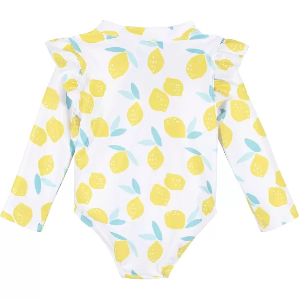 Gerber Girls' Toddler Long Sleeve One Piece Rashguard Swimsuit
