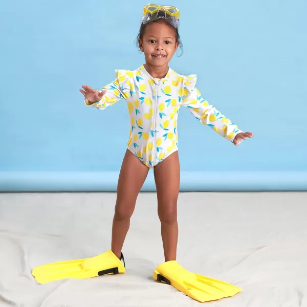 Gerber Girls' Toddler Long Sleeve One Piece Rashguard Swimsuit