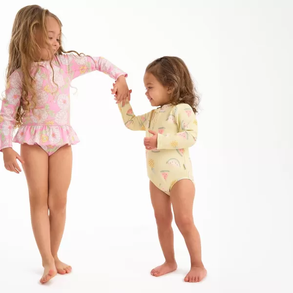 Gerber Girls' Toddler Long Sleeve One Piece Rashguard Swimsuit