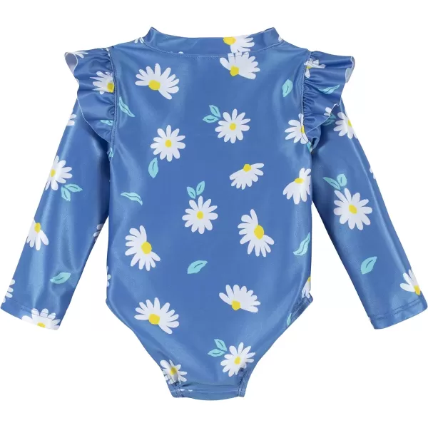 Gerber Girls' Toddler Long Sleeve One Piece Rashguard Swimsuit