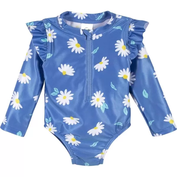 Gerber Girls' Toddler Long Sleeve One Piece Rashguard Swimsuit