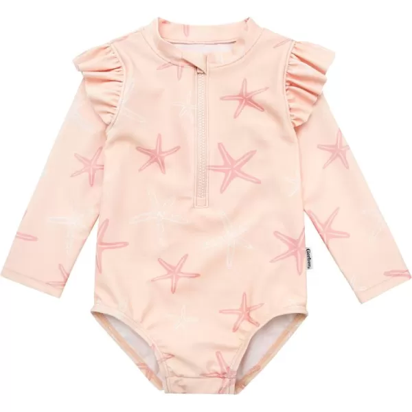 Gerber Girls' Toddler Long Sleeve One Piece Rashguard Swimsuit