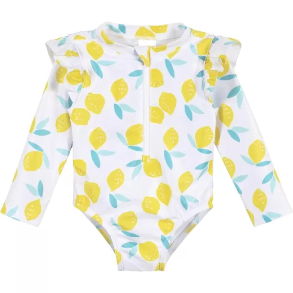 Gerber Girls' Toddler Long Sleeve One Piece Rashguard Swimsuit