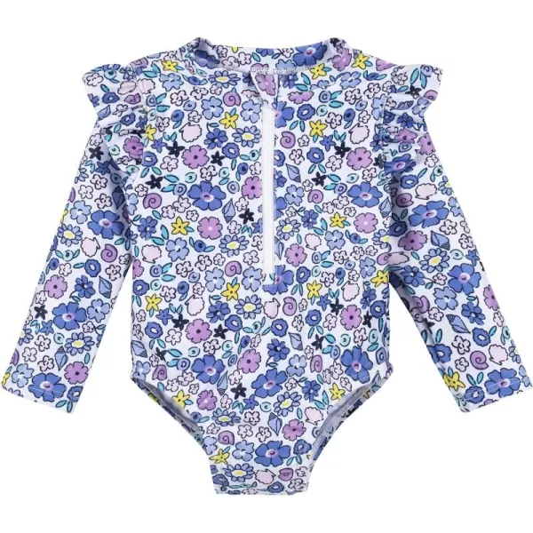 Gerber Girls' Toddler Long Sleeve One Piece Rashguard Swimsuit
