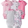 imageGerber babygirls 5pack Short Sleeve Variety Onesies BodysuitsElephantsFlowers