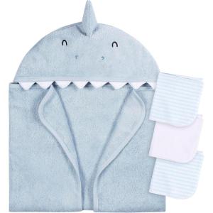 imageGerber Baby 4 Piece Animal Character Hooded Towel and Washcloth Set Brown Lion One SizeBlue Shark