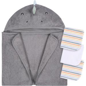 imageGerber Baby 4 Piece Animal Character Hooded Towel and Washcloth Set Brown Lion One SizeCharcoal Dino