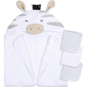 imageGerber Baby 4 Piece Animal Character Hooded Towel and Washcloth Set Brown Lion One SizeGrey Zebra
