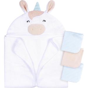 imageGerber Baby 4 Piece Animal Character Hooded Towel and Washcloth Set Brown Lion One SizeWhite Unicorn