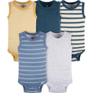 imageGerber Baby Boys MultiPack Sleeveless Onesies BodysuitBlue Stripe