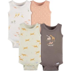imageGerber Baby Boys MultiPack Sleeveless Onesies BodysuitIvory Safari