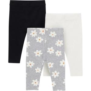 imageGerber Baby Girls Toddler MultiPack Premium LeggingsGray Flowers  Cream and Black