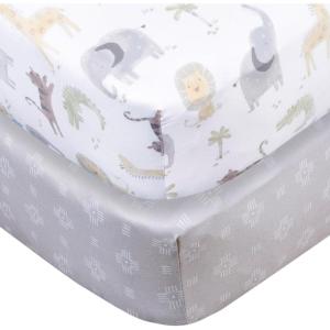 imageGerber Baby Unisex 2Pack Knit Crib Sheet Coastal Calm One SizeAnimals  Geos Neutral