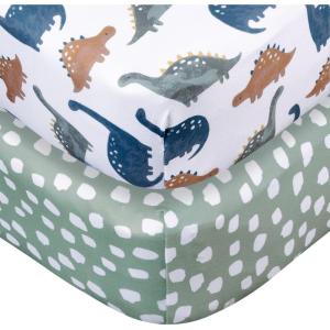 imageGerber Baby Unisex 2Pack Knit Crib Sheet Coastal Calm One SizeDino Time