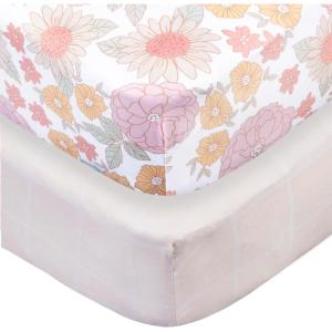 imageGerber Baby Unisex 2Pack Knit Crib Sheet Coastal Calm One SizeRetro Floral